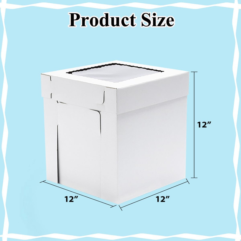 Tall Cake Boxes for Tier Cakes 12X12X12" 3 Pack -Sturdy Cardboard Boxes Thick
