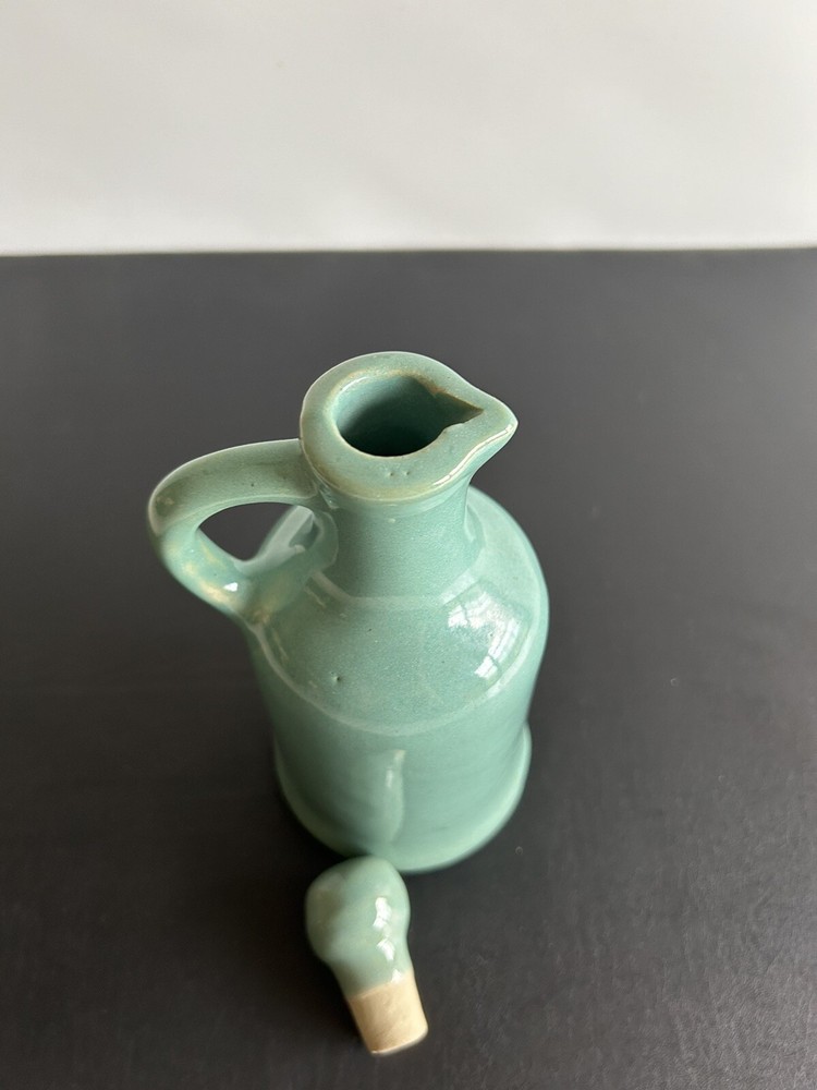 Handmade Pottery Green Glazed Vase Pitcher With Stopper