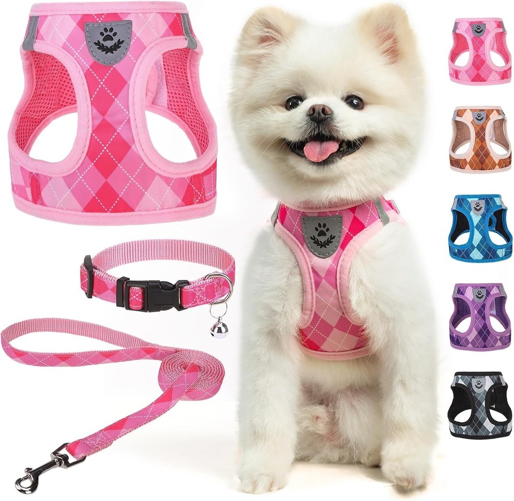 Small Dog Harness & Leash Collar Set Step in No Pull Soft Mesh Dog Harnesses