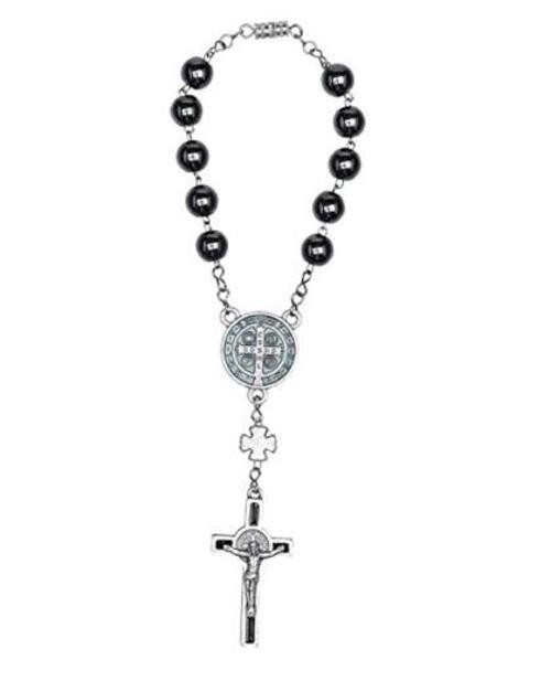 Intercession Hematite Car Rearview Mirror Medal Ornament St Benedict