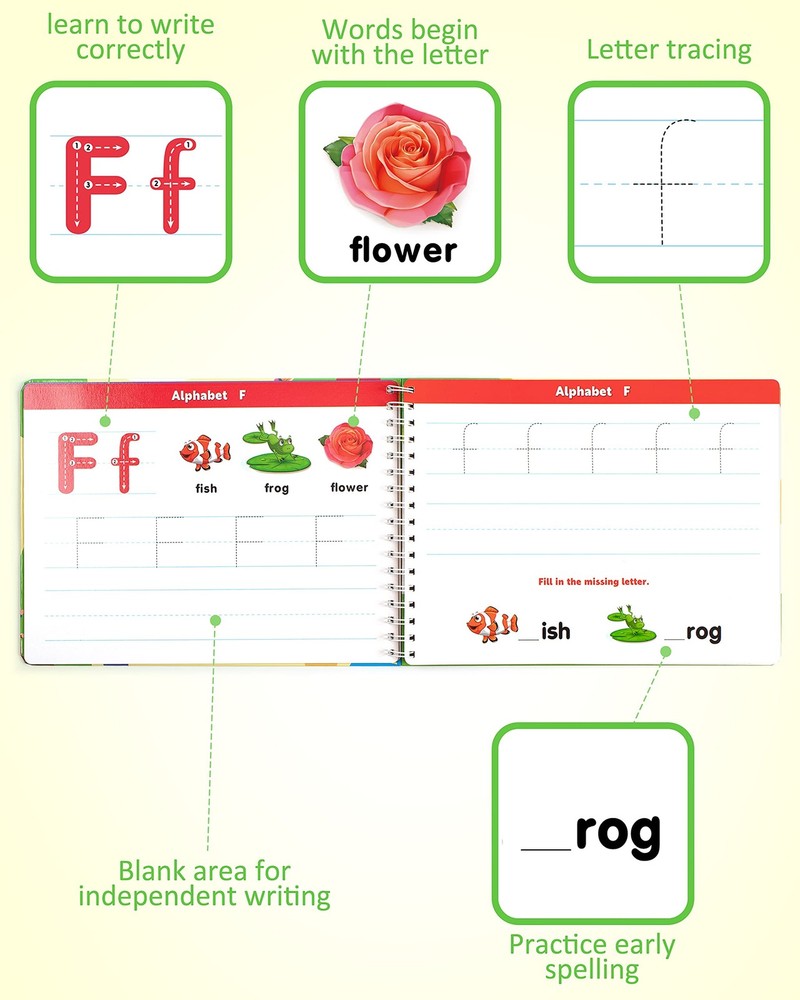 Coogam Learn to Write Workbook, Numbers Letters Practicing Book, Small, Black