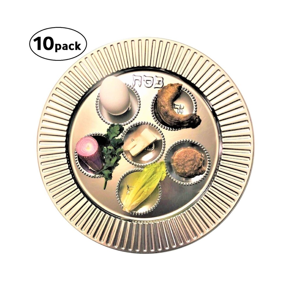 Passover Plastic Seder plate (10 pack) - 13" Traditional Silver Disposable pl...
