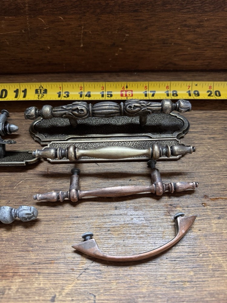 Assorted Antique Brass Drawer Pulls Set of 13 Various Sizes