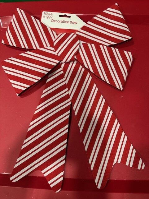 Holiday Style Large 16" Tree Box Wreath Stripe Bow Plastic Explanders Christmas