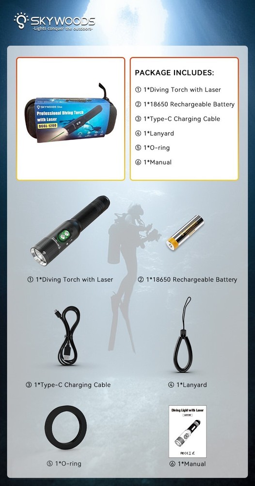 H2Odyssey SKYWOODS Scuba Diving Flashlights Dive Light Torch - 3 Models