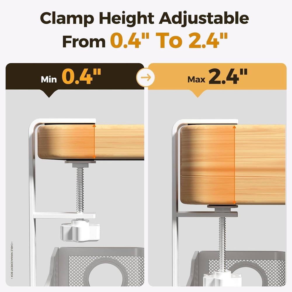 Versatile Under Desk Cable Organizer - Includes Clips & Ties, White Metal Design