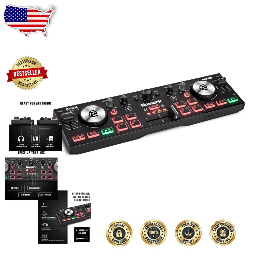 DJ2GO2 Touch: Feature-Packed Compact DJ Controller, 2-Deck, Audio Interface