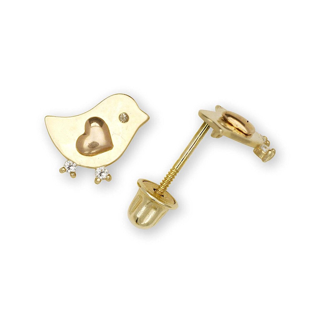 14k Yellow  Gold Bird CZ Stud Earrings