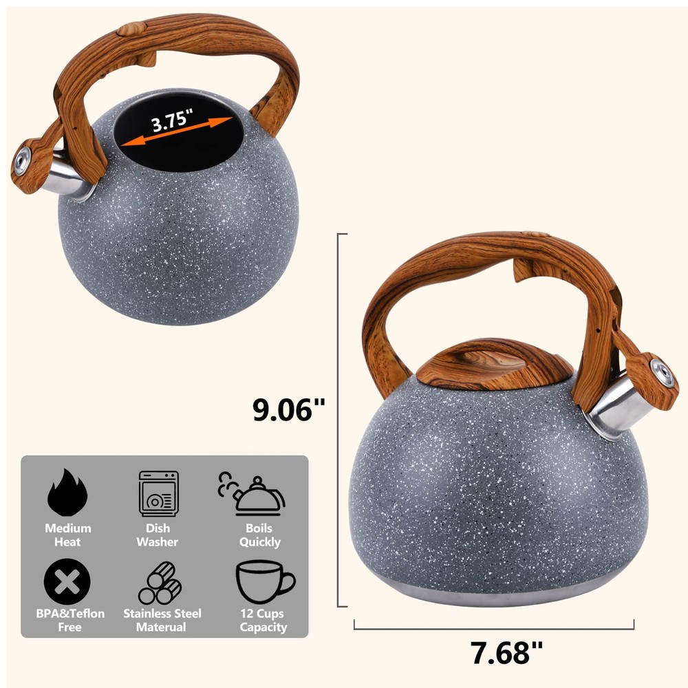 Tea Kettle 3.2 Quart Whistling Tea Kettle Stovetop Tea Pots for Stove Top Foo...