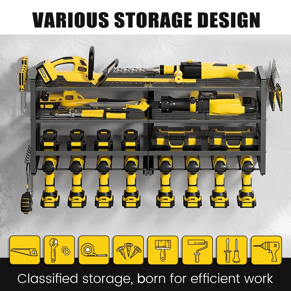 Power Tool Organizer Wall Mount,Extended Large Heavy Duty 12Drill Holder 4 Layer