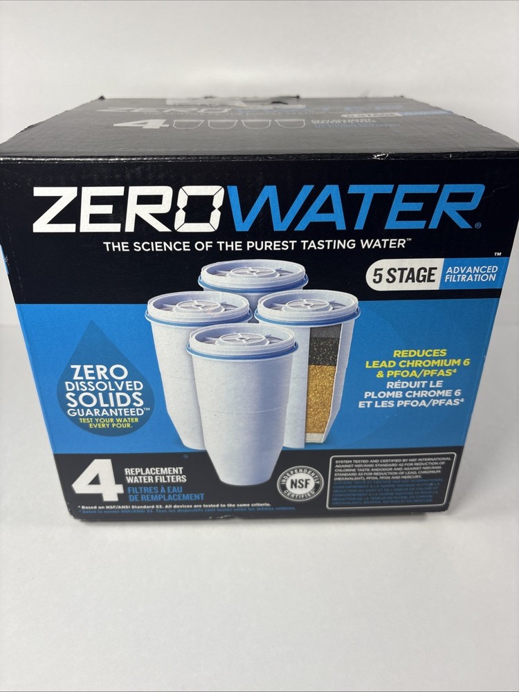 4 ZeroWater Official 5-Stage 0 TDS Replacement Filter IAPMO Certified, ZR-006