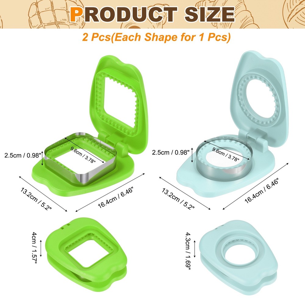 2 Pack Crustless Sandwich Cutter, Round/Square Apple(Light Blue/Green)