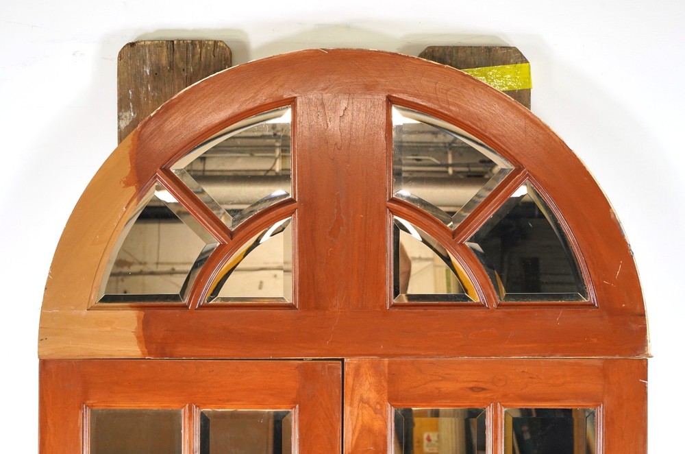 Twelve Mirrored Panels Wood Double Doors & Arched Transom