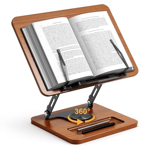 for Reading, 360° Rotating Hands Free Book Holder, Adjustable Height Book Stand