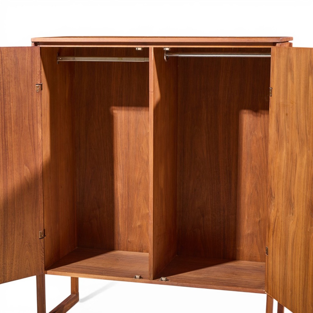 Jens Risom Mid Century Walnut Sled Leg Armoire Cabinet