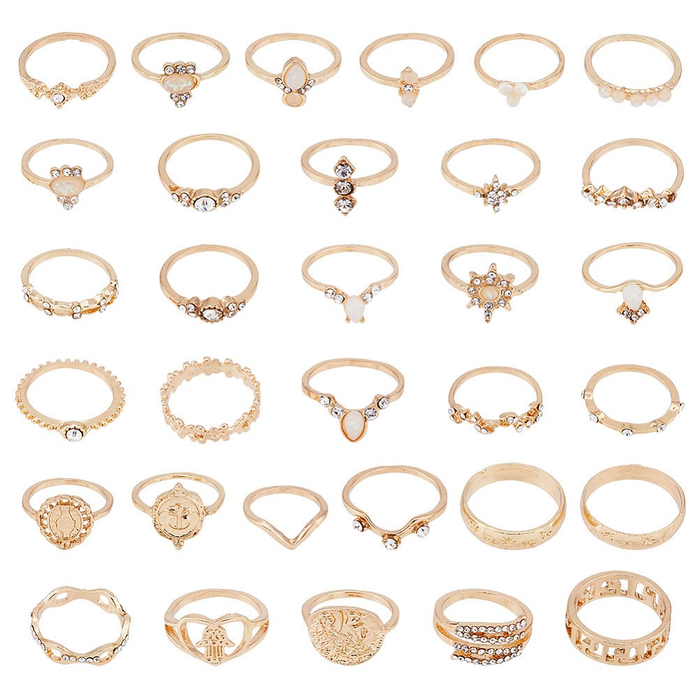1box 32pcs 32 style Alloy Finger Rings sets with Rhinestone Stackable Rings
