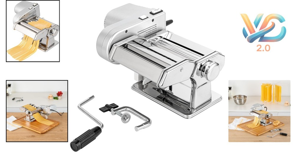 Electric Pasta Maker Stainless Steel Semi-Automatic 9 Settings Silver