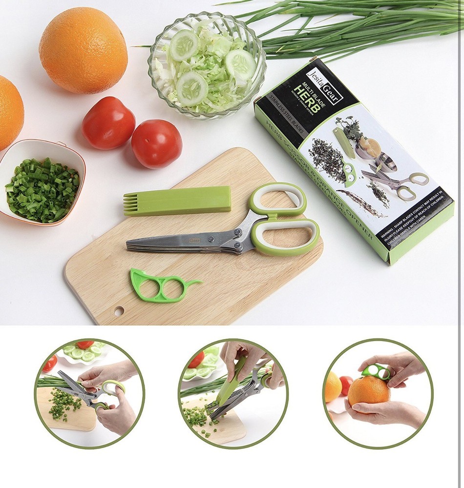 5 Blade Herb Salad Scissors Cooking Kitchen Shears Easy Cutting Chop Tool Gift