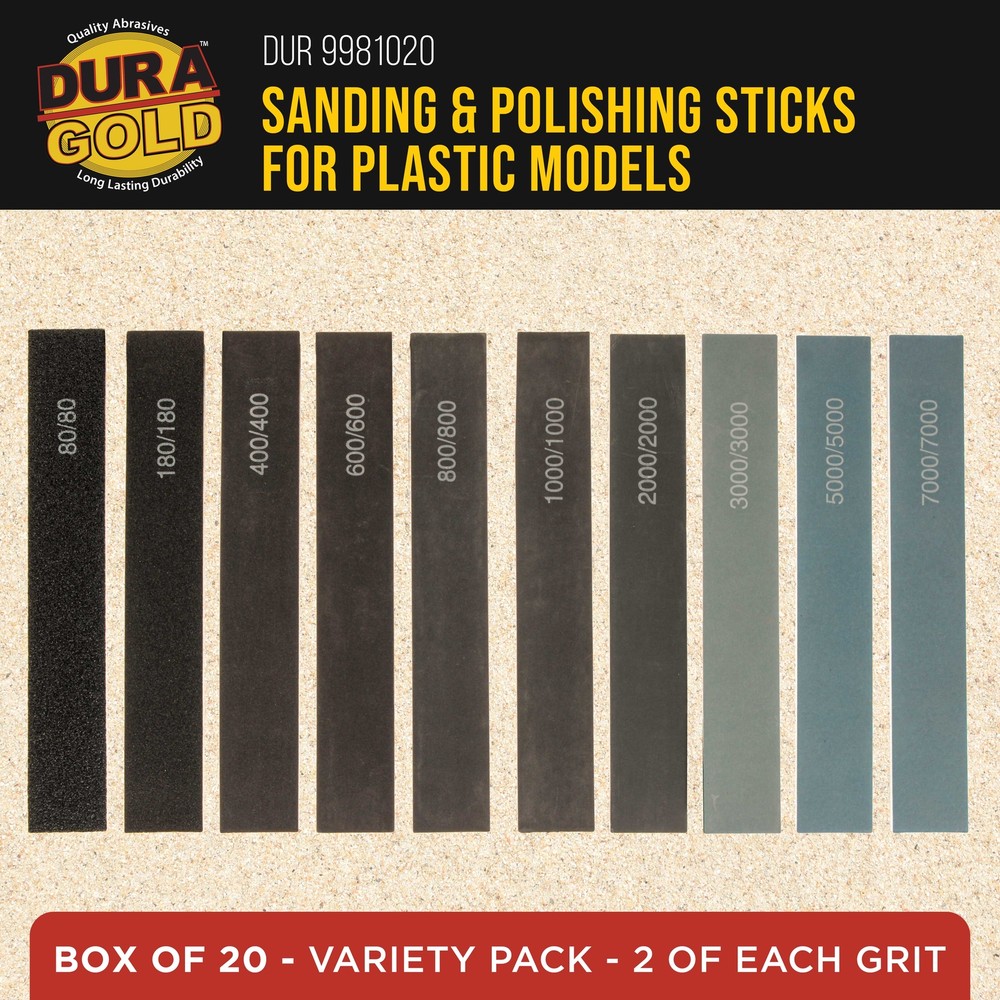 20 Pack Model Sanding and Polishing Sticks 5" Rectangular Shape Variety of Grits