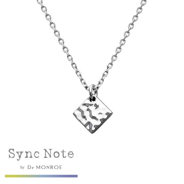 Dr MONROE Sync Note Silver Wave Square Pendant Necklace w/ Chain