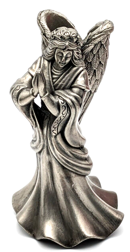 Cast Metal Silver Praying Angel Candle Holder