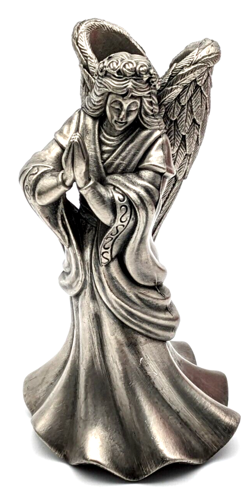 Cast Metal Silver Praying Angel Candle Holder