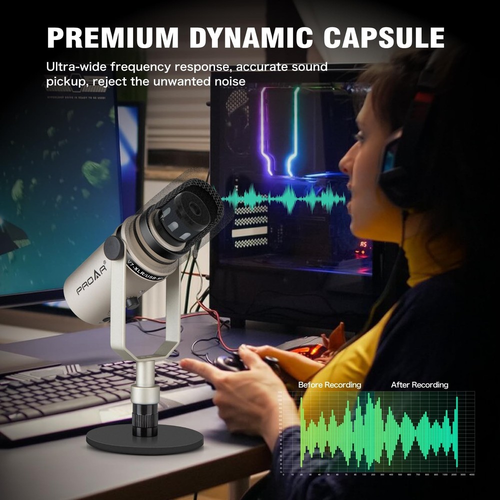 USB/XLR Podcasting Dynamic Microphone,Professional USB Gaming Microphone for ...