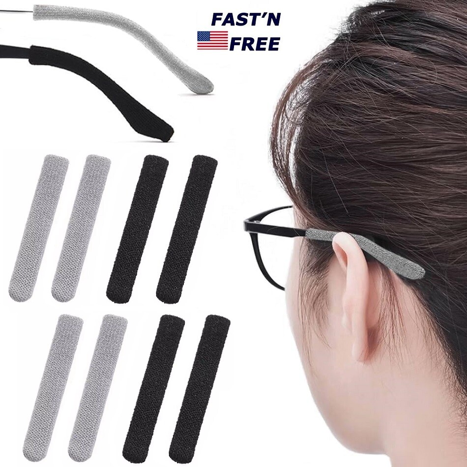 4× Antislip Elastic Comfort Eyeglasses Temple Tips Sleeve Microstructured Fabric