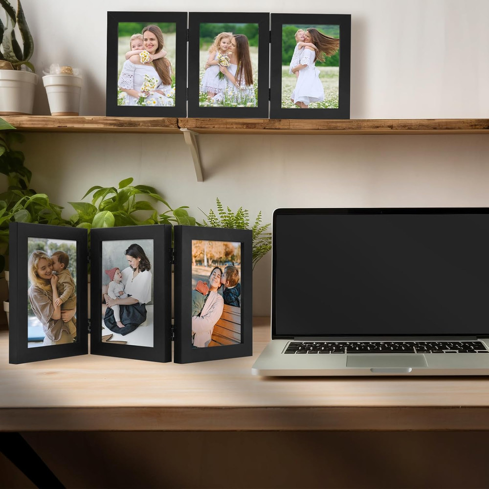 5x7 Three Picture Frame Trifold Hinged Photo Frame with 3 Openings