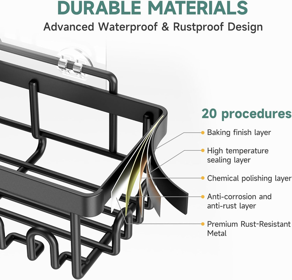 Shower Caddy 6-Pack, Advanced Rustproof Design, No Drilling Adhesive Shelves, Ra