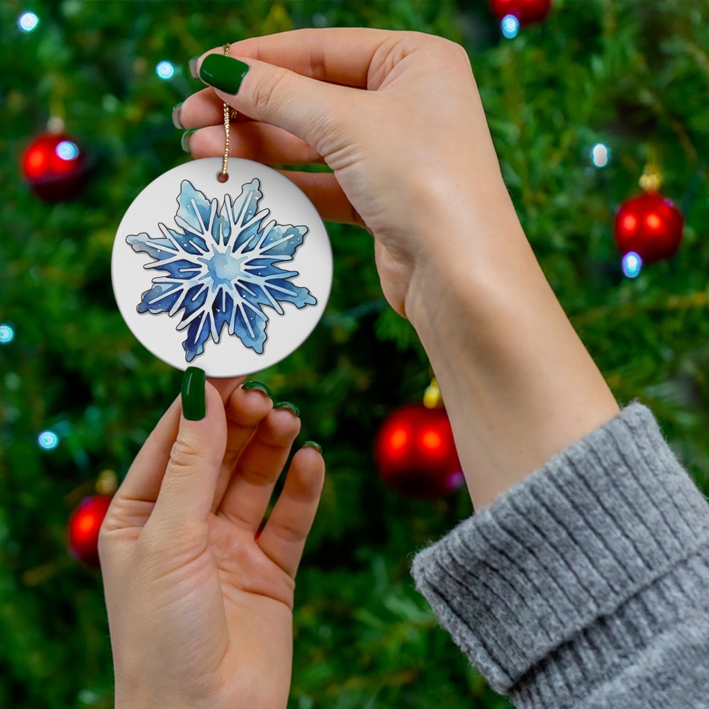 2.75" Round Ceramic Ornament, Snowflake B