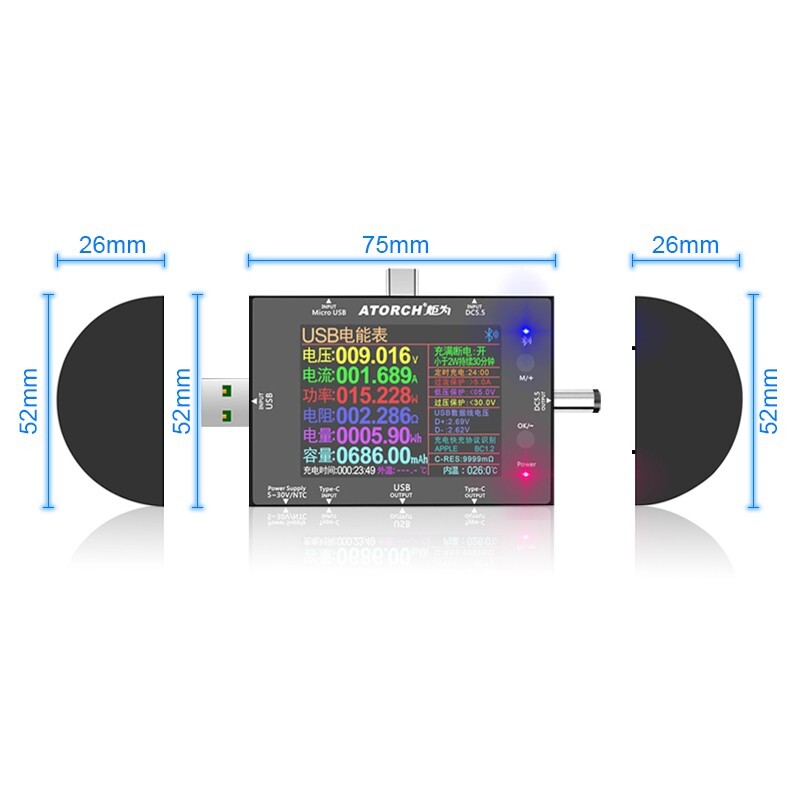 ATORCH UD24 USB Voltmeter Voltage Current Meter DC Digital Tester 12 DC Adapters