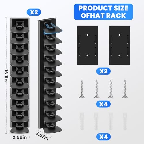 Baseball Cap Storage Rack Wall Mounted - 2-Pack - Holds 40 Caps, Space-Saving