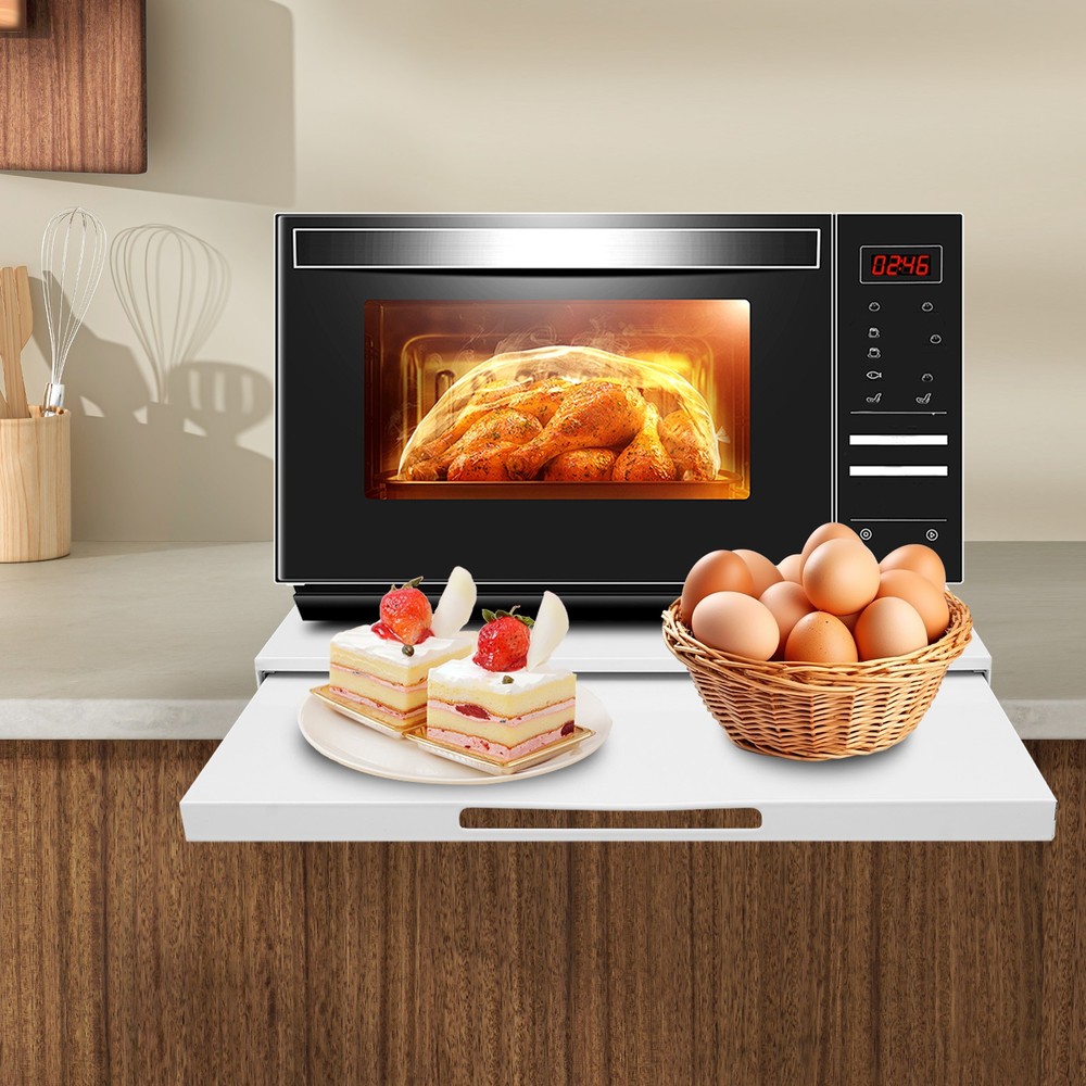 Microwave Stand with Pull-Out Shelf, Countertop Organizer for Compact Microwaves