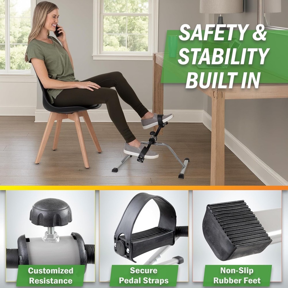 Mini Under Desk Exercise Bike Pedal Exerciser: Adjustable, Foldable & Compact