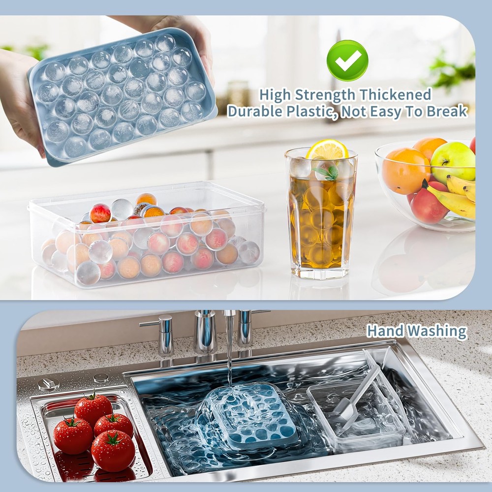 2 Pack Ice Cube Trays For Freezer,64 Pcs Small 1 inch cube, Blue + Clear