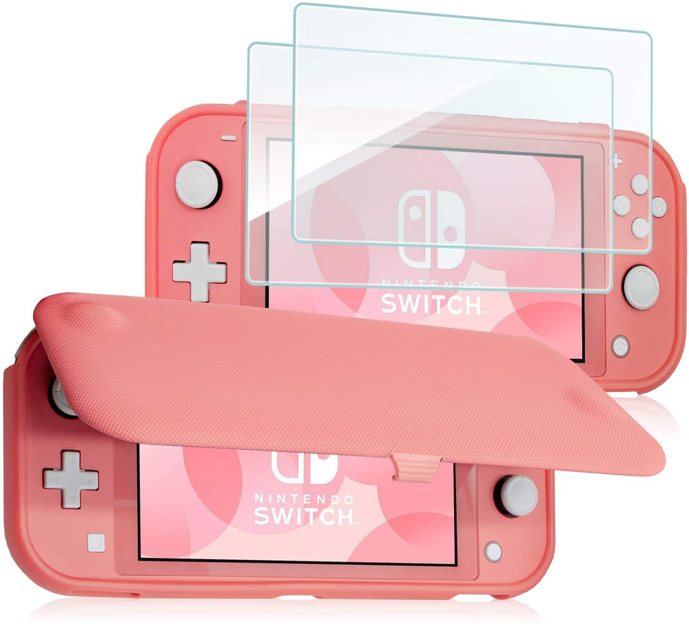 Nintendo Switch Lite Flip Case Cover Thin Slim Tempered Glass Screen Protector