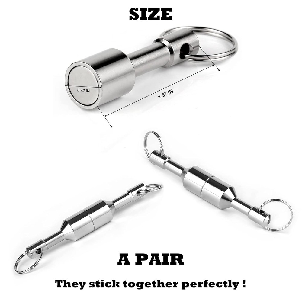 Keychain Magnet for Testing Brass,Keychain Pocket D12mm-2PACK-SILVER, Silver