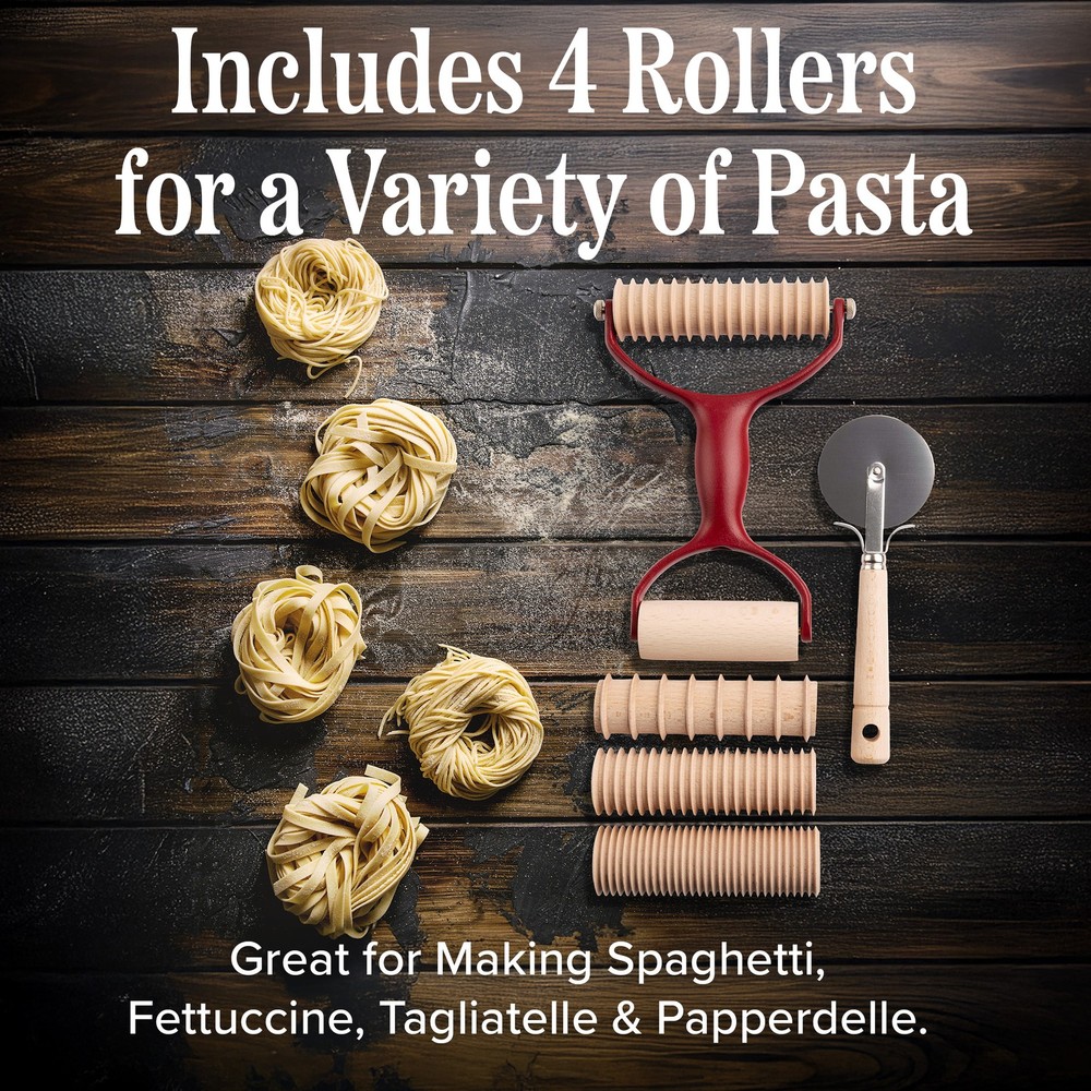 7 Pcs Pasta Making Tools Kitchen Set with Handle, Cutter, Rolling Pin, 4 Rollers