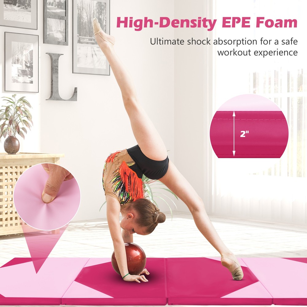 10' x 4' x 2" Folding Exercise Mat w/ Carrying Handles Hook & Loop Fasteners