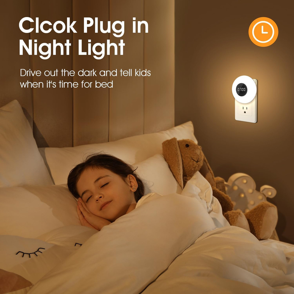 Night Light Clock Plug In Dimmable 3 Color Light Timer Small Bedroom Clock