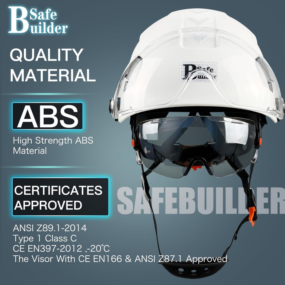 Safety Helmet Hard Hat with Visor Clear & Tinted Adjustable Vented ABS Work H...