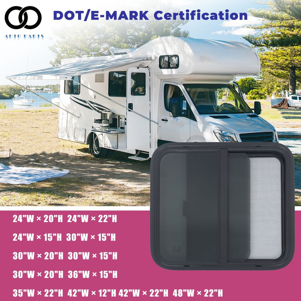 RV Window 24"~48"W × 15"~22"H Horizontal Slider For RV Cargo Trailer W/ Screen