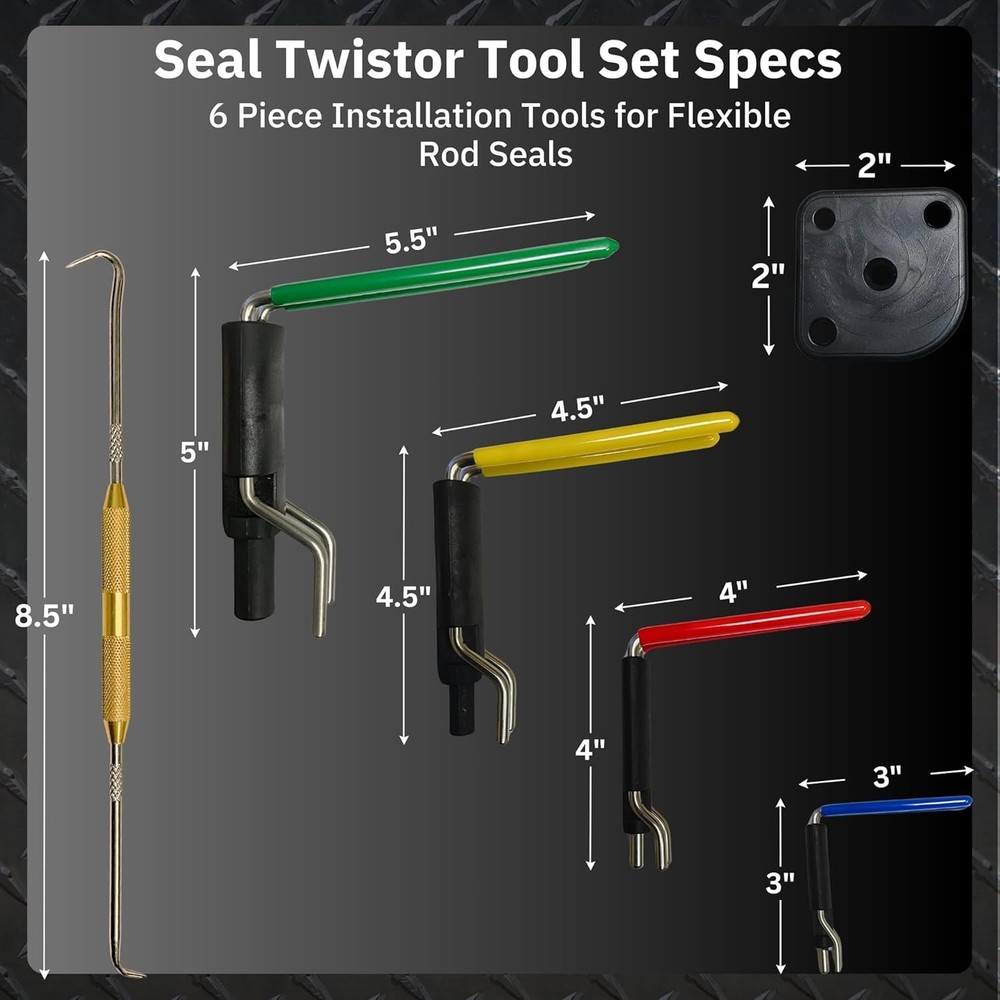 Hydraulic Seal Installation Tool Set – 6 Piece Seal Twistor Tool Including Two S