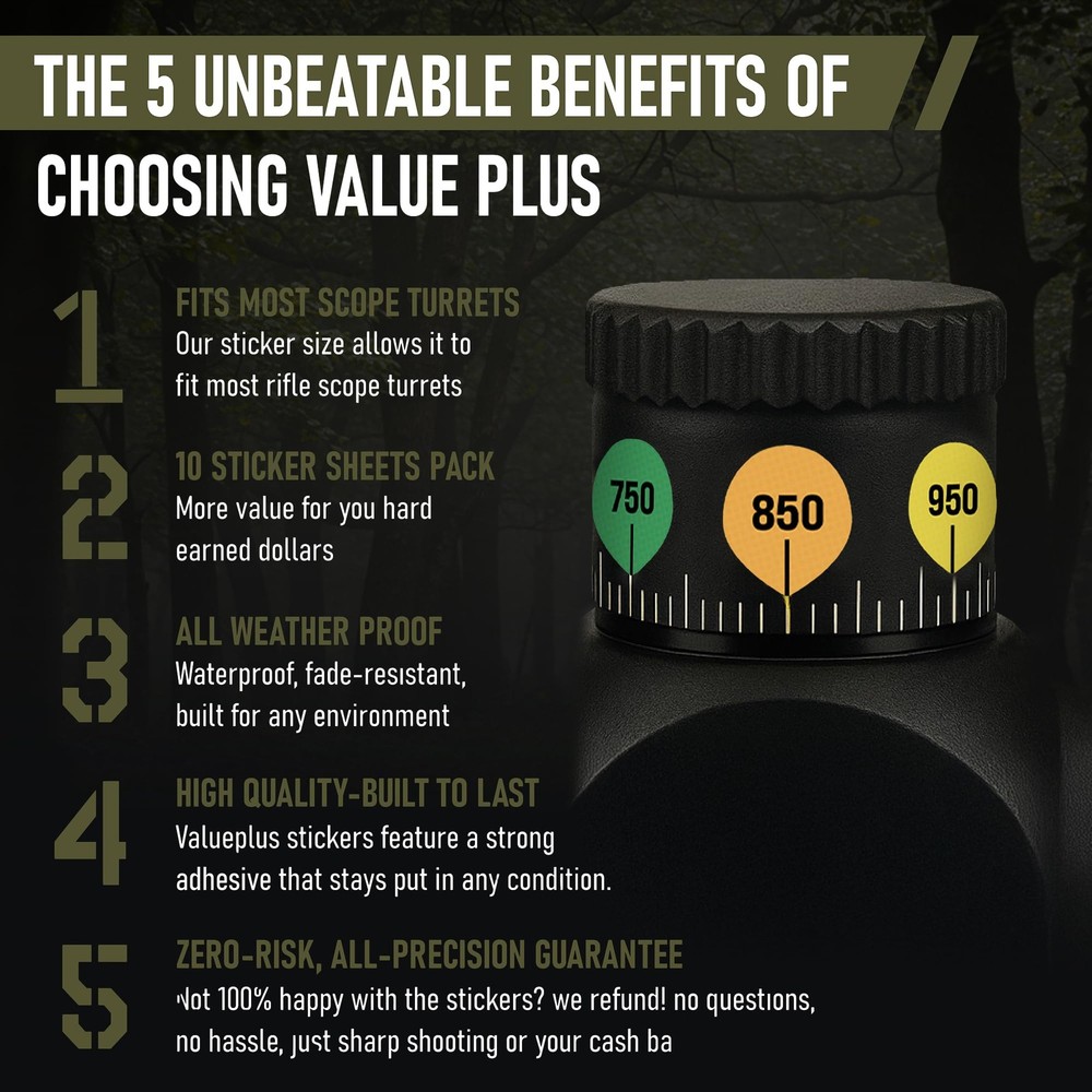 VALUE PLUS 10 Rifle Scope Turret Sticker Sheets- Dope Multi Color