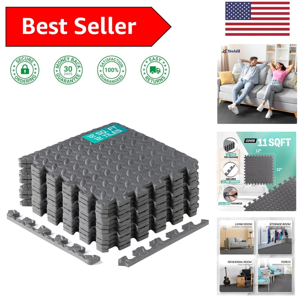 Waterproof Foam Floor Padding with Interlocking Design - 12 Tiles for 11 SQFT