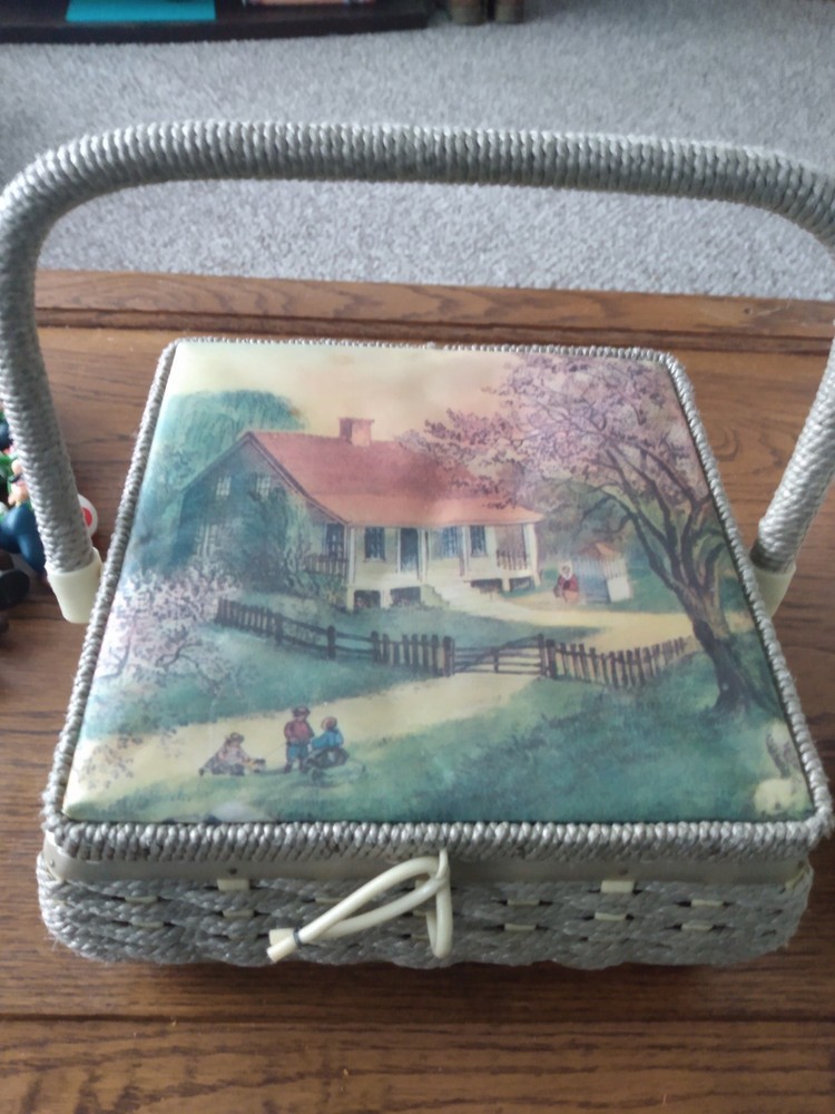 Vintage Sewing Basket Weaved