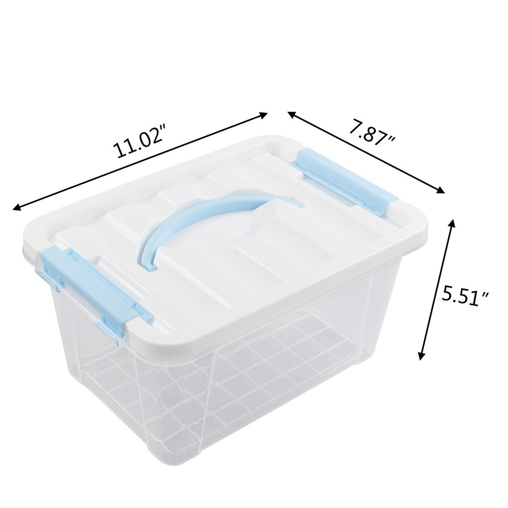 6 Quart Clear Storage Bins with Lid and Blue Handle, Multipurpose Plastic Sto...