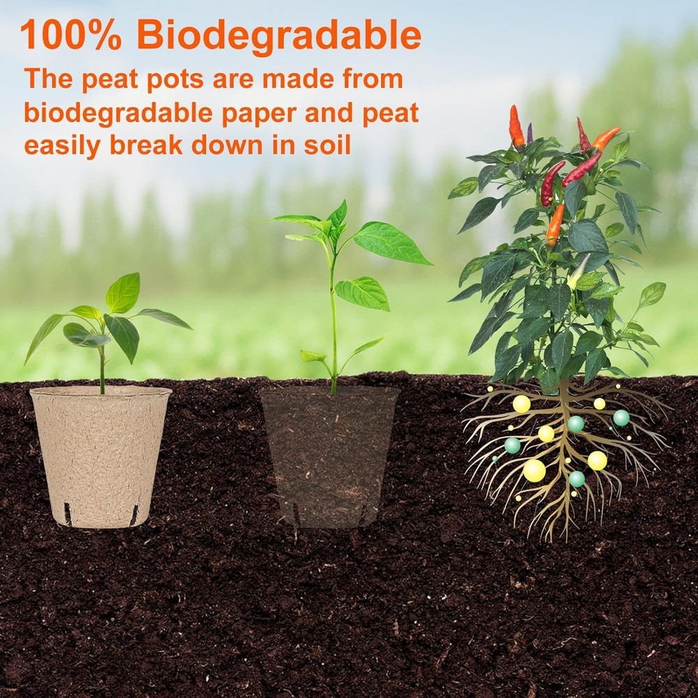 60 Pack Peat Pots 3.15in Biodegradable Seed Starter Pots with Labels