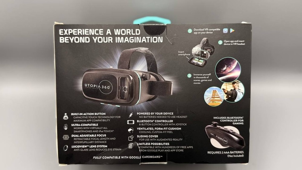 Utopia 360 Virtual Reality 3D Headset with Bluetooth Controller – New
